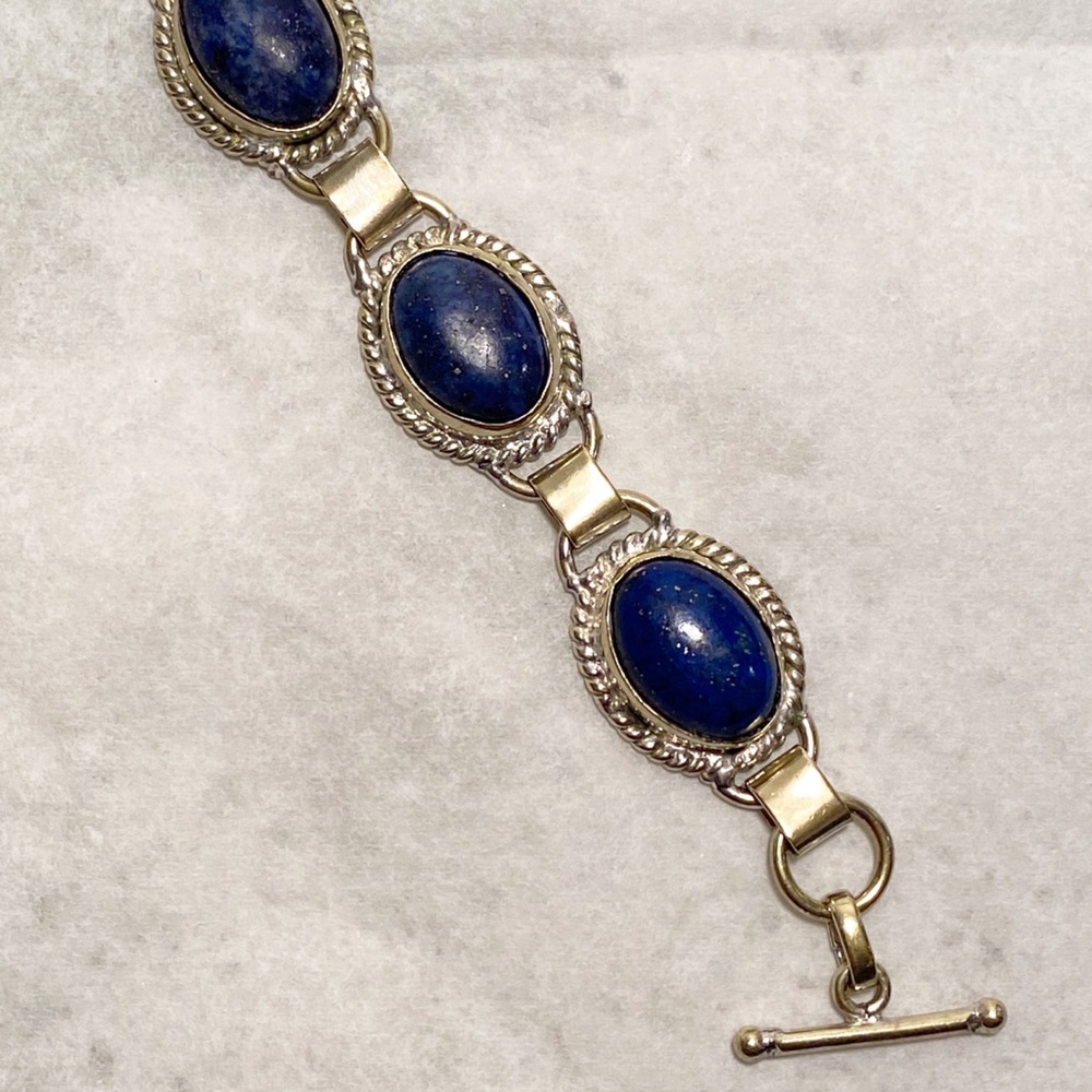 Lapis Lazuli Sterling Silver 925 Toggle Bracelet-Vintage - Picture 6 of 10
